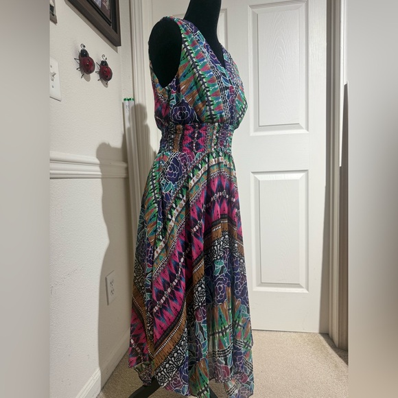 Multicolor Sleeveless Maxi Dress w asymmetric hem - Picture 2 of 9